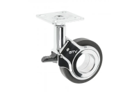 Мебельное колёсико GTV GIRA, H=94 мм, диаметр 60 мм, тормозной, пластик + сталь, черный + хром