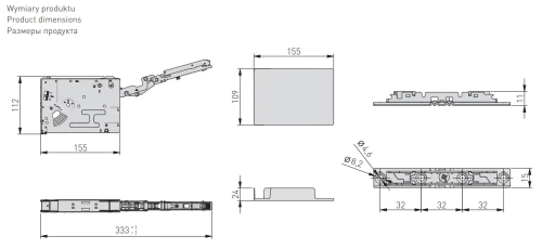 Подъемник GTV HORIZON, высота фасада 400-650 mm, вес 8-12 kg, усилие 3500-5200. белый